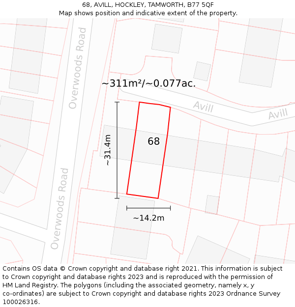 68, AVILL, HOCKLEY, TAMWORTH, B77 5QF: Plot and title map