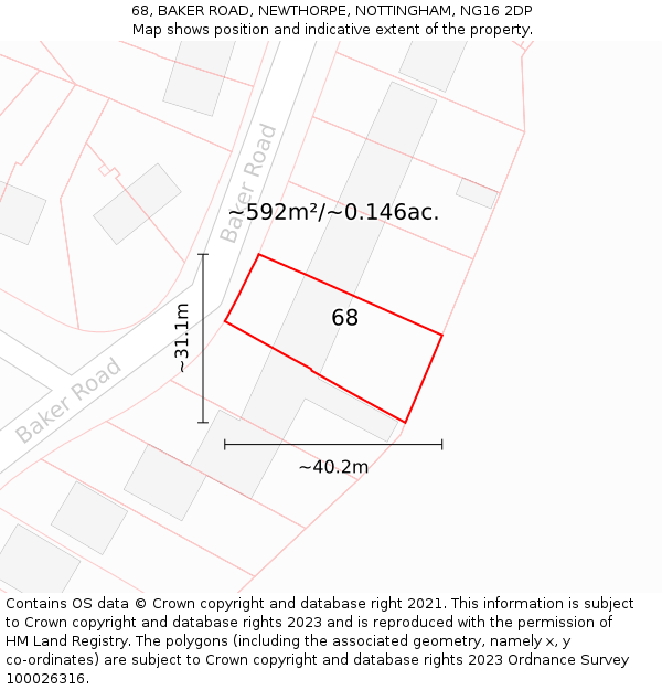 68, BAKER ROAD, NEWTHORPE, NOTTINGHAM, NG16 2DP: Plot and title map