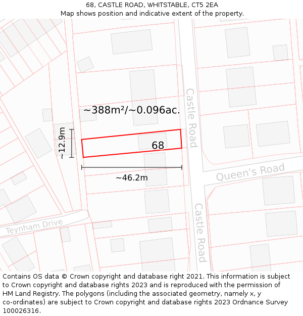 68, CASTLE ROAD, WHITSTABLE, CT5 2EA: Plot and title map