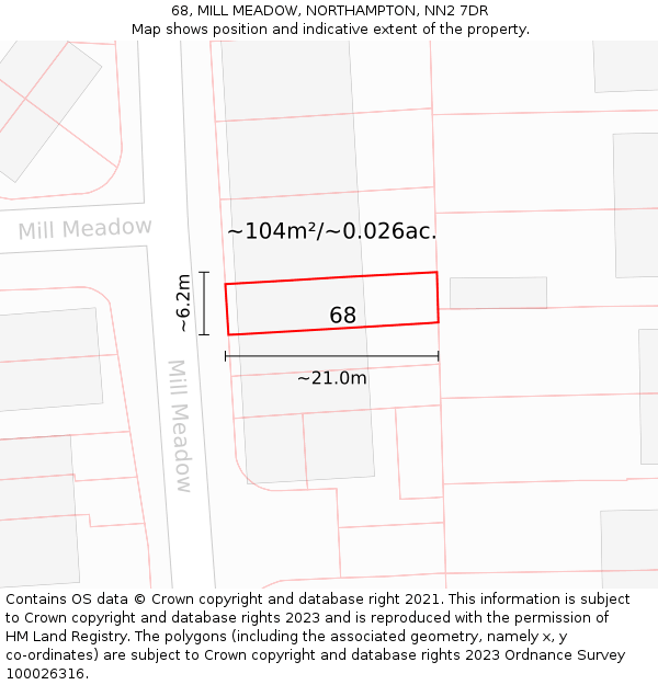 68, MILL MEADOW, NORTHAMPTON, NN2 7DR: Plot and title map