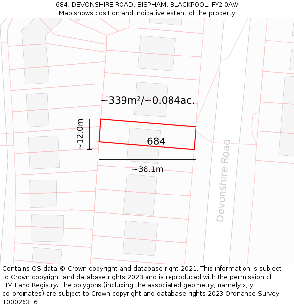 684, DEVONSHIRE ROAD, BISPHAM, BLACKPOOL, FY2 0AW: Plot and title map