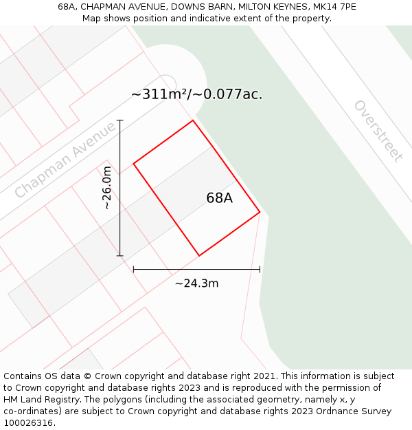 68A, CHAPMAN AVENUE, DOWNS BARN, MILTON KEYNES, MK14 7PE: Plot and title map