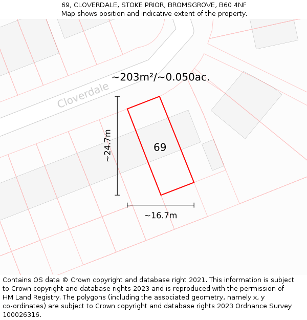 69, CLOVERDALE, STOKE PRIOR, BROMSGROVE, B60 4NF: Plot and title map