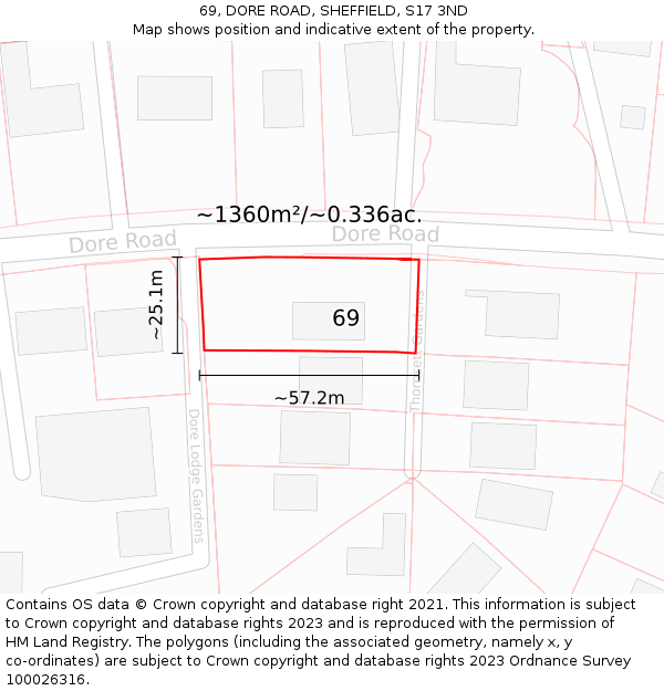 69, DORE ROAD, SHEFFIELD, S17 3ND: Plot and title map