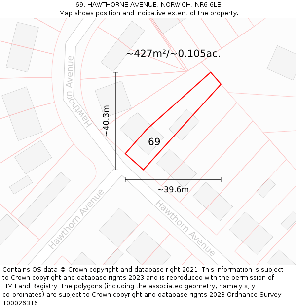 69, HAWTHORNE AVENUE, NORWICH, NR6 6LB: Plot and title map