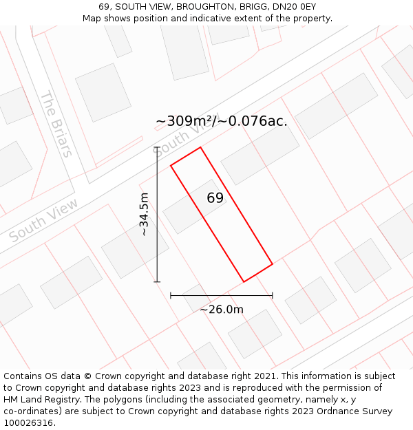 69, SOUTH VIEW, BROUGHTON, BRIGG, DN20 0EY: Plot and title map