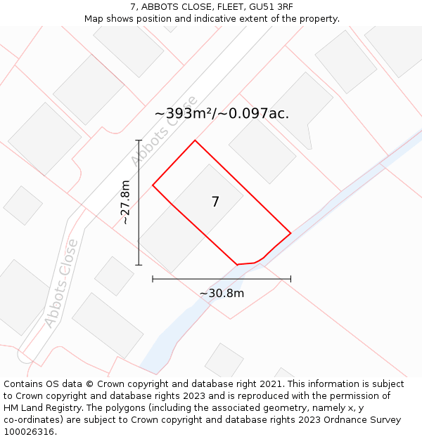 7, ABBOTS CLOSE, FLEET, GU51 3RF: Plot and title map