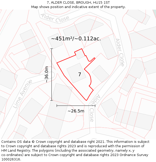 7, ALDER CLOSE, BROUGH, HU15 1ST: Plot and title map