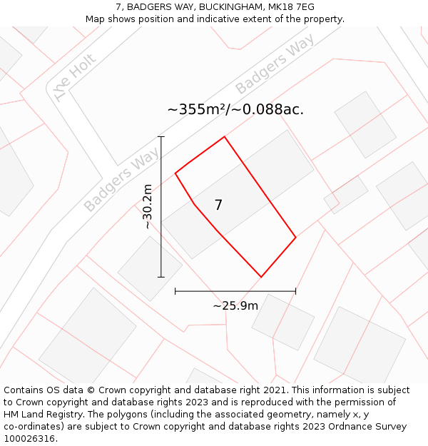 7, BADGERS WAY, BUCKINGHAM, MK18 7EG: Plot and title map