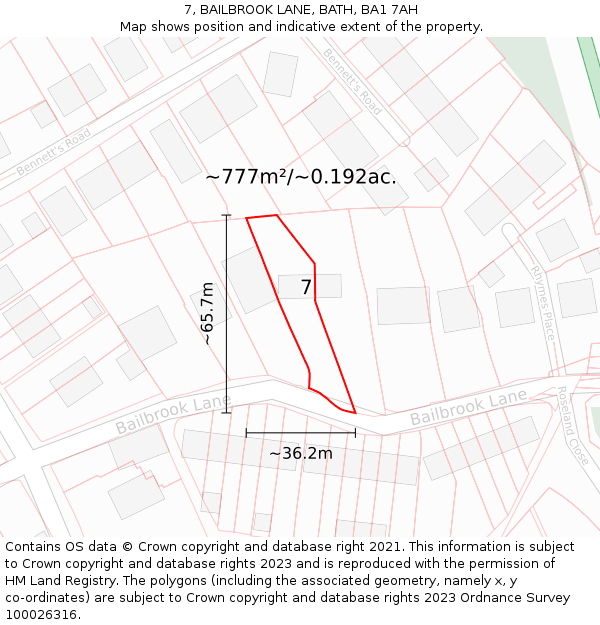 7, BAILBROOK LANE, BATH, BA1 7AH: Plot and title map