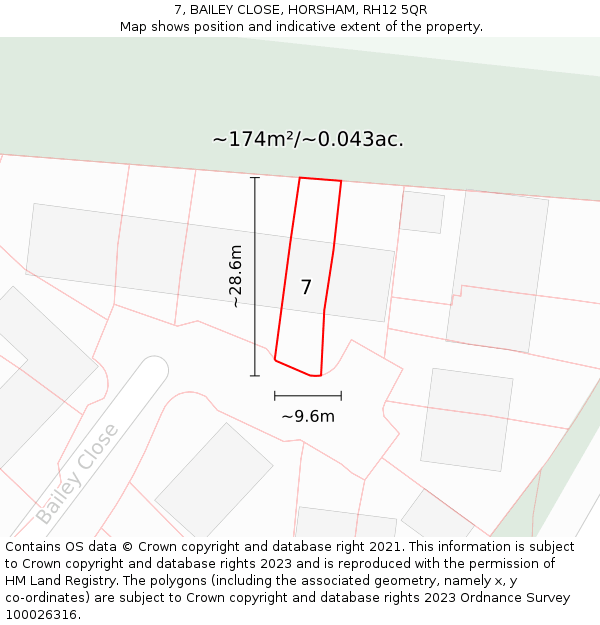 7, BAILEY CLOSE, HORSHAM, RH12 5QR: Plot and title map