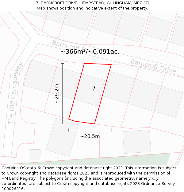 7, BARNCROFT DRIVE, HEMPSTEAD, GILLINGHAM, ME7 3TJ: Plot and title map