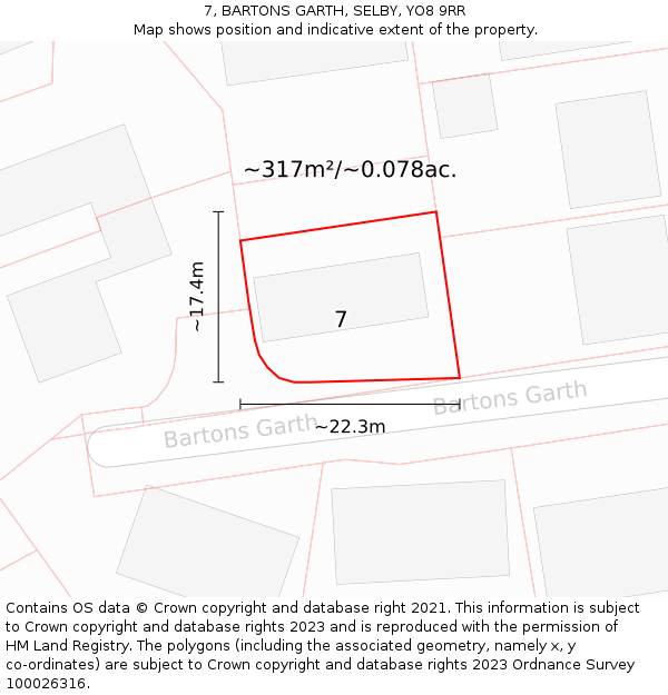 7, BARTONS GARTH, SELBY, YO8 9RR: Plot and title map