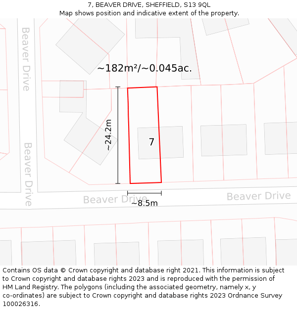 7, BEAVER DRIVE, SHEFFIELD, S13 9QL: Plot and title map