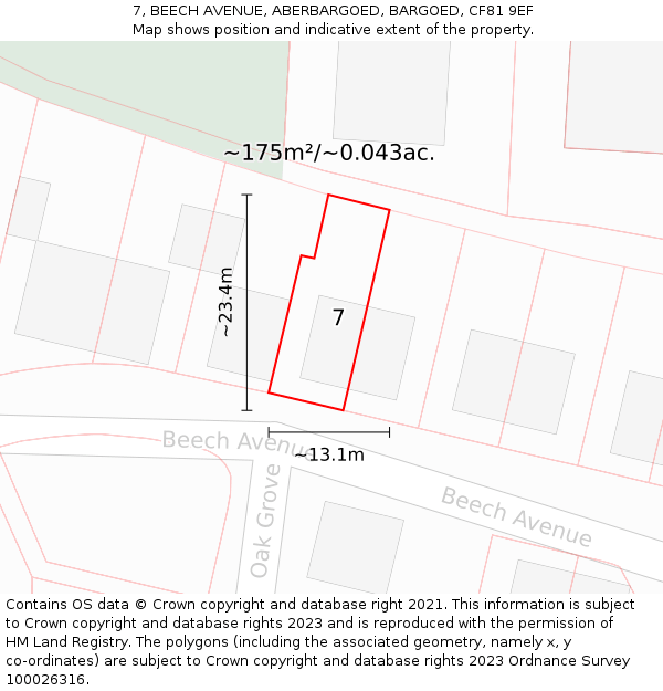 7, BEECH AVENUE, ABERBARGOED, BARGOED, CF81 9EF: Plot and title map