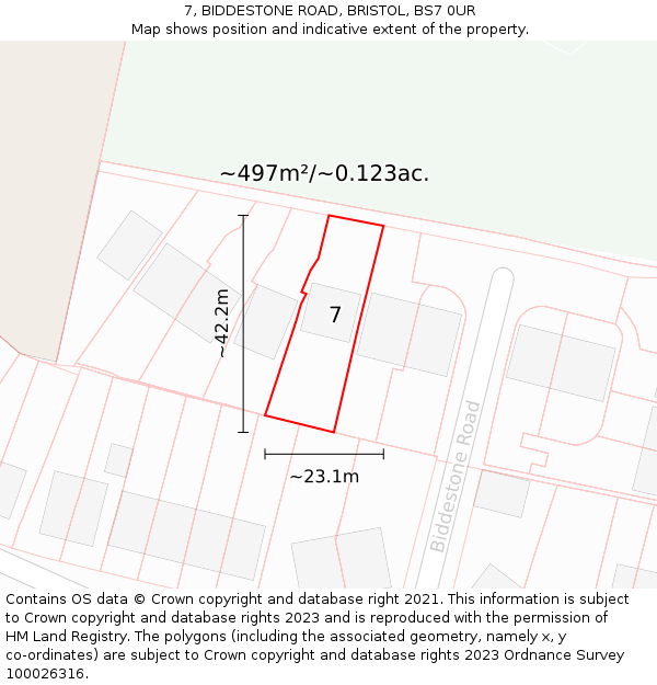 7, BIDDESTONE ROAD, BRISTOL, BS7 0UR: Plot and title map