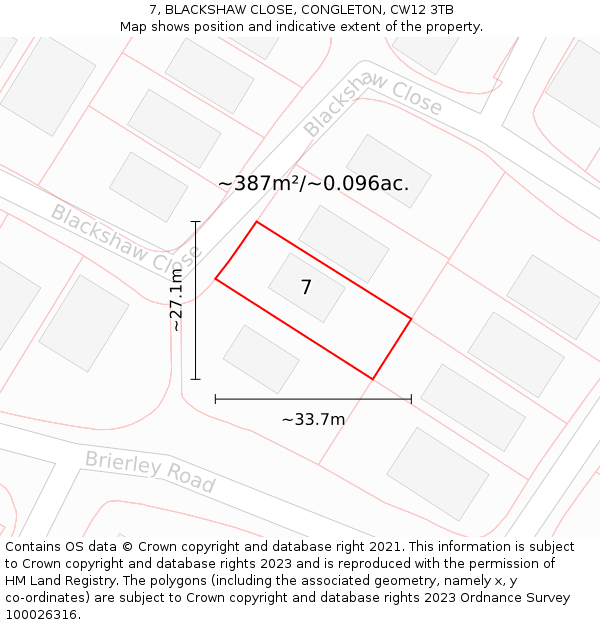 7, BLACKSHAW CLOSE, CONGLETON, CW12 3TB: Plot and title map