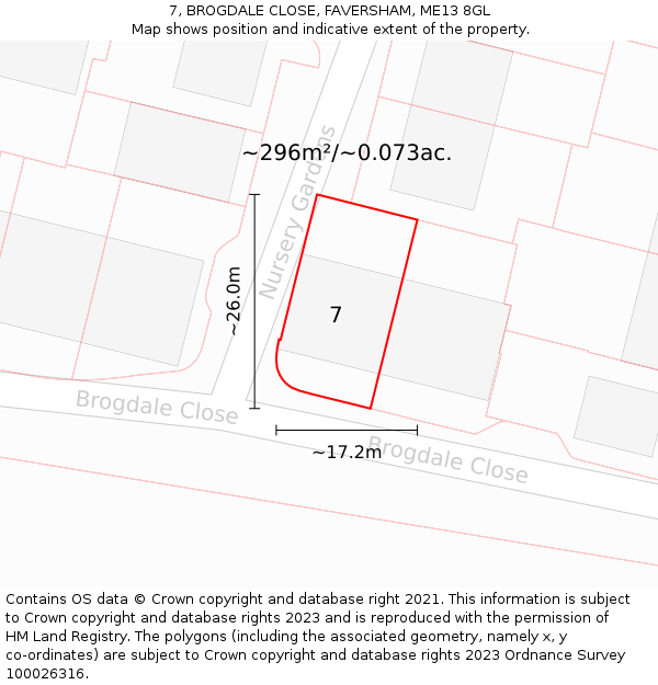 7, BROGDALE CLOSE, FAVERSHAM, ME13 8GL: Plot and title map
