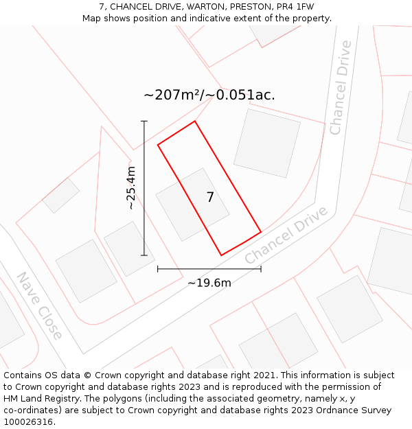 7, CHANCEL DRIVE, WARTON, PRESTON, PR4 1FW: Plot and title map