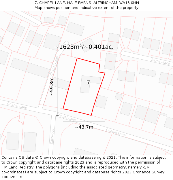 7, CHAPEL LANE, HALE BARNS, ALTRINCHAM, WA15 0HN: Plot and title map