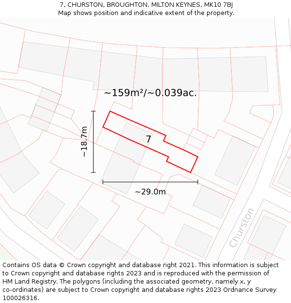 7, CHURSTON, BROUGHTON, MILTON KEYNES, MK10 7BJ: Plot and title map