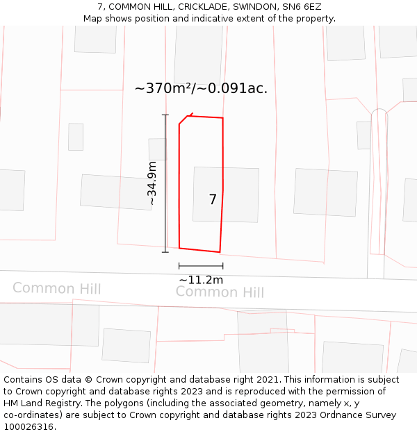 7, COMMON HILL, CRICKLADE, SWINDON, SN6 6EZ: Plot and title map