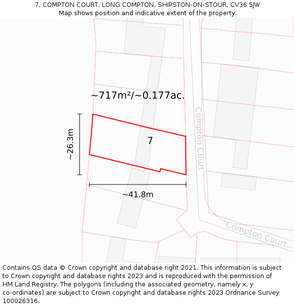 7, COMPTON COURT, LONG COMPTON, SHIPSTON-ON-STOUR, CV36 5JW: Plot and title map