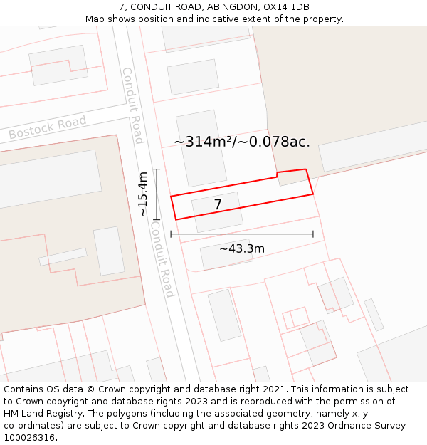 7, CONDUIT ROAD, ABINGDON, OX14 1DB: Plot and title map