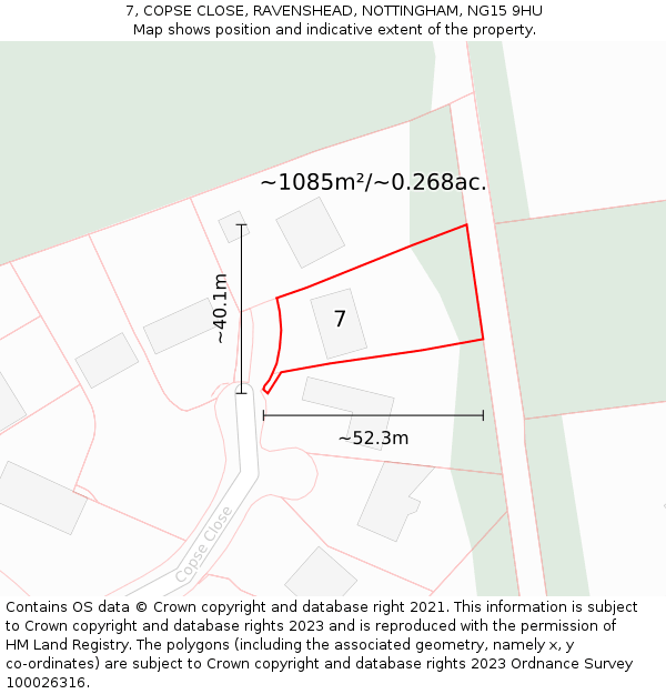7, COPSE CLOSE, RAVENSHEAD, NOTTINGHAM, NG15 9HU: Plot and title map