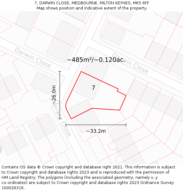 7, DARWIN CLOSE, MEDBOURNE, MILTON KEYNES, MK5 6FF: Plot and title map