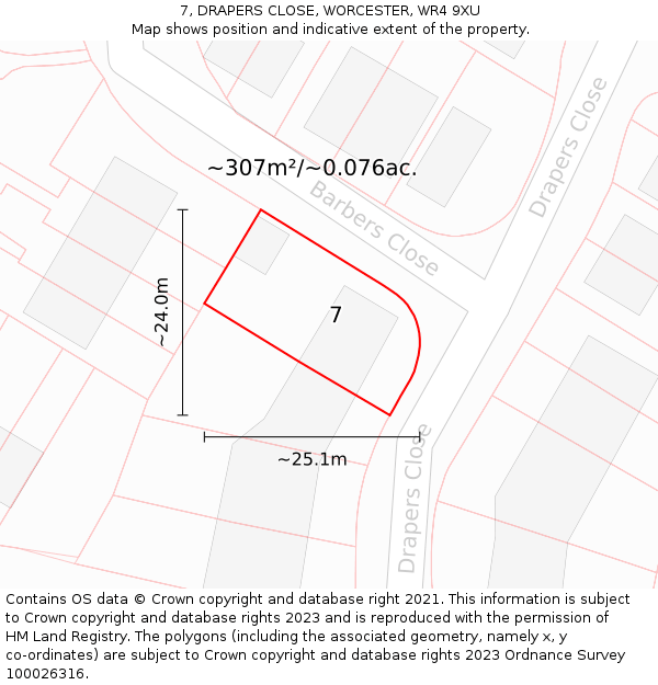 7, DRAPERS CLOSE, WORCESTER, WR4 9XU: Plot and title map
