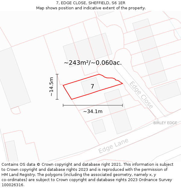7, EDGE CLOSE, SHEFFIELD, S6 1ER: Plot and title map