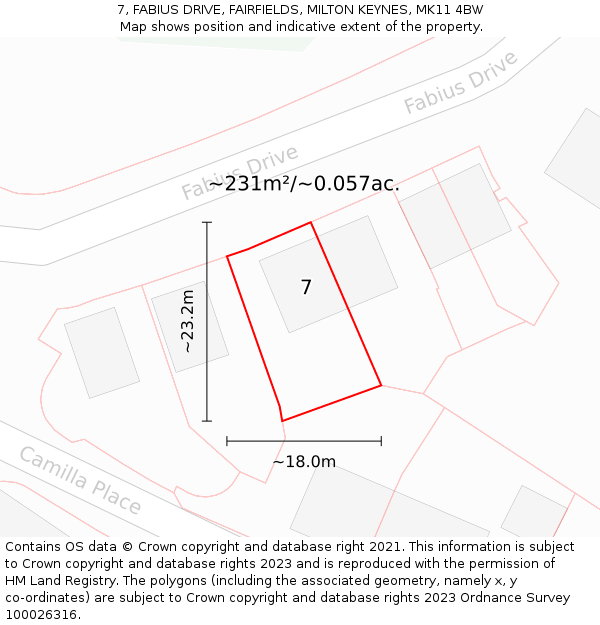 7, FABIUS DRIVE, FAIRFIELDS, MILTON KEYNES, MK11 4BW: Plot and title map