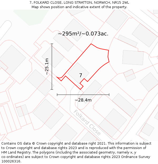 7, FOLKARD CLOSE, LONG STRATTON, NORWICH, NR15 2WL: Plot and title map