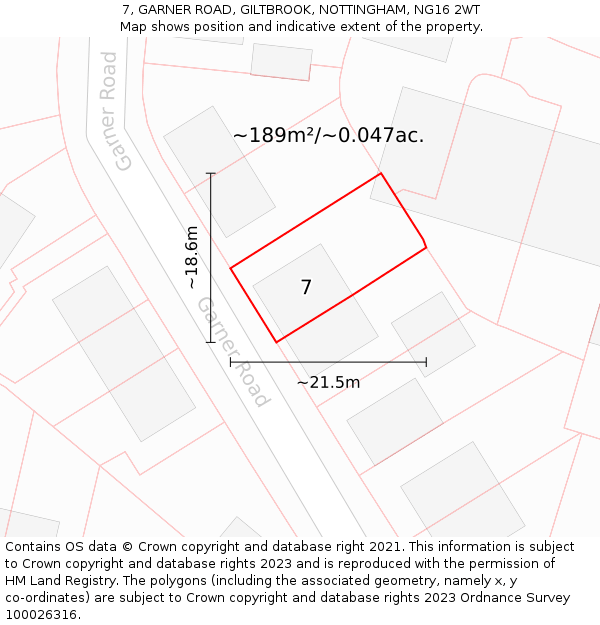 7, GARNER ROAD, GILTBROOK, NOTTINGHAM, NG16 2WT: Plot and title map
