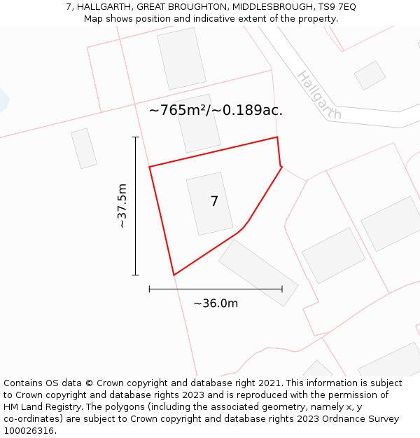 7, HALLGARTH, GREAT BROUGHTON, MIDDLESBROUGH, TS9 7EQ: Plot and title map