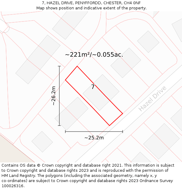 7, HAZEL DRIVE, PENYFFORDD, CHESTER, CH4 0NF: Plot and title map