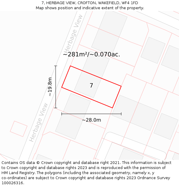 7, HERBAGE VIEW, CROFTON, WAKEFIELD, WF4 1FD: Plot and title map