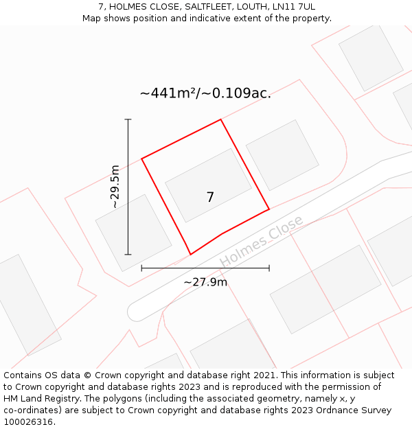 7, HOLMES CLOSE, SALTFLEET, LOUTH, LN11 7UL: Plot and title map