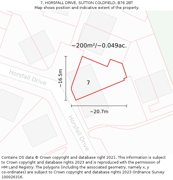 7, HORSFALL DRIVE, SUTTON COLDFIELD, B76 2BT: Plot and title map