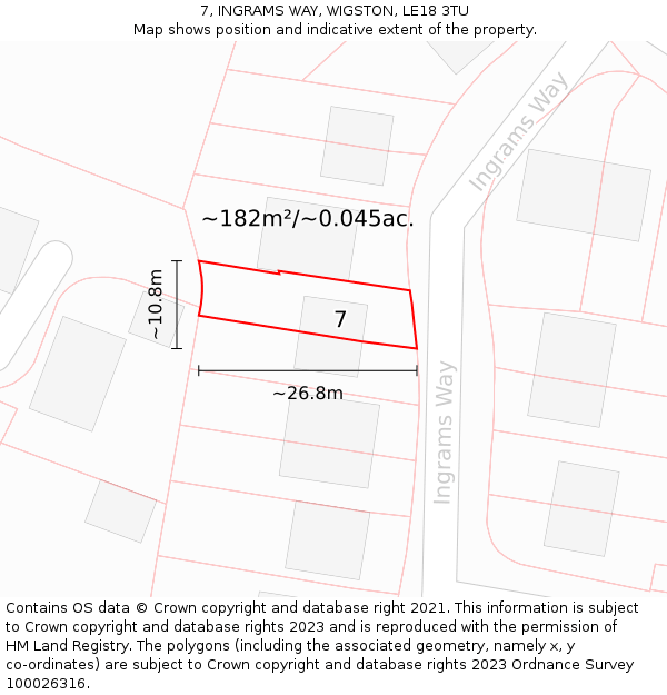 7, INGRAMS WAY, WIGSTON, LE18 3TU: Plot and title map