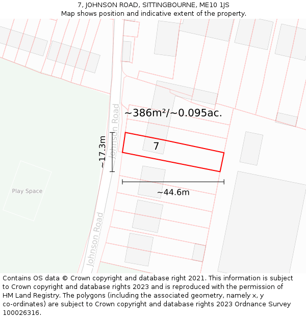 7, JOHNSON ROAD, SITTINGBOURNE, ME10 1JS: Plot and title map