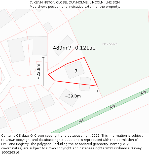 7, KENNINGTON CLOSE, DUNHOLME, LINCOLN, LN2 3QN: Plot and title map