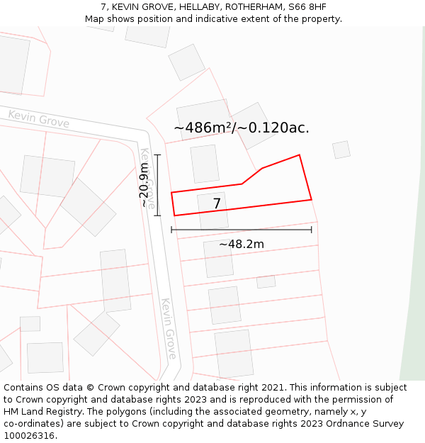7, KEVIN GROVE, HELLABY, ROTHERHAM, S66 8HF: Plot and title map