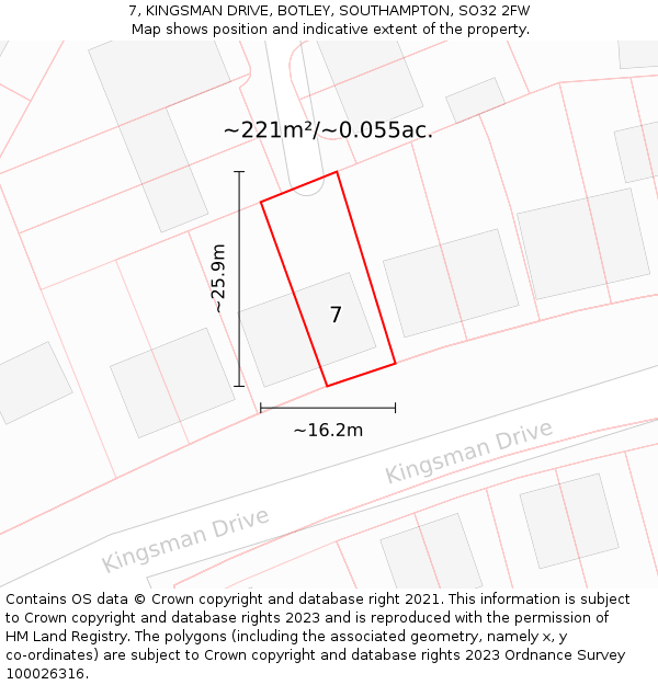 7, KINGSMAN DRIVE, BOTLEY, SOUTHAMPTON, SO32 2FW: Plot and title map