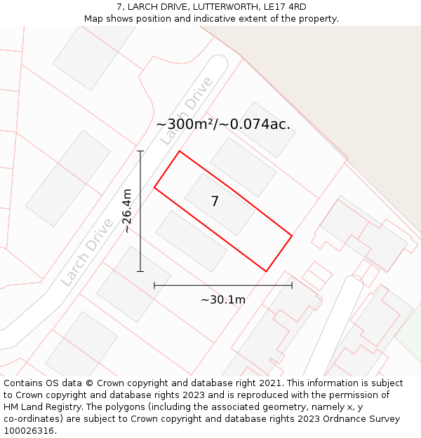 7, LARCH DRIVE, LUTTERWORTH, LE17 4RD: Plot and title map