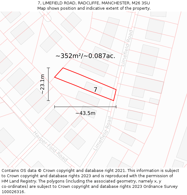 7, LIMEFIELD ROAD, RADCLIFFE, MANCHESTER, M26 3SU: Plot and title map