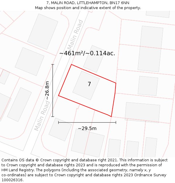 7, MALIN ROAD, LITTLEHAMPTON, BN17 6NN: Plot and title map