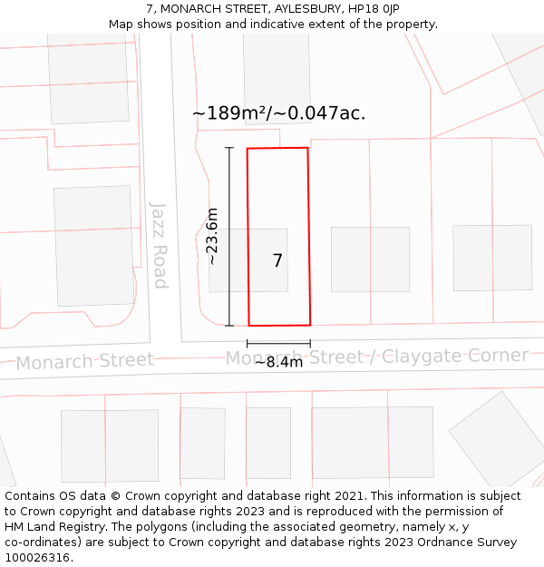 7, MONARCH STREET, AYLESBURY, HP18 0JP: Plot and title map