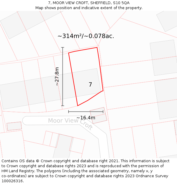 7, MOOR VIEW CROFT, SHEFFIELD, S10 5QA: Plot and title map